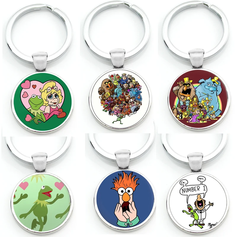 Keyring Frog Funny Muppets Most Wanted Pig Photo Glass Cabochon Keychain Bag Car key Chain Ring Holder Charms Keychains gift