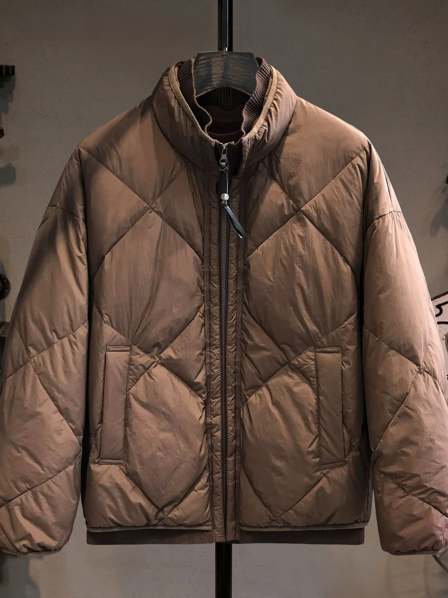 

Мужская легкая пуховая куртка с воротником-стойкой, теплая, модная, американский бренд, имитация двухслойной верхней одежды