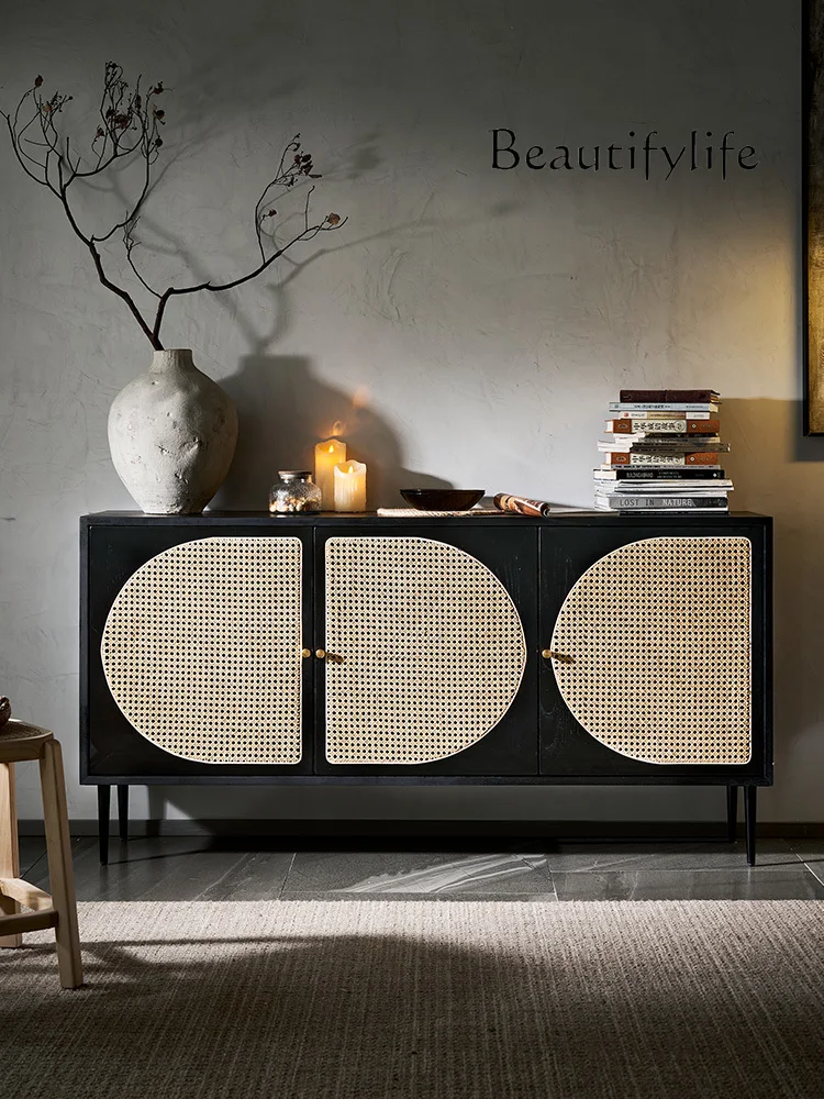 Nordic Solid Wood Rattan Sideboard Cabinet Simplicity Minimalism Storage Cabinet