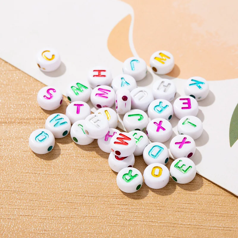 

Letter Acrylic Beads A-Z Colorful Alphabet Printed Loose Spacer Beads for Jewelry Making DIY Handmade Clothing Accessories