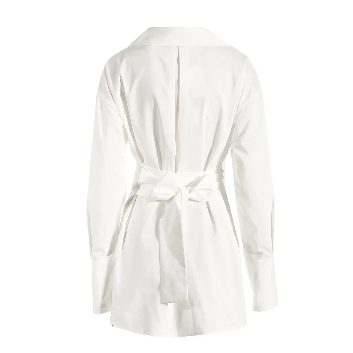 Trajes blancos para mujer, Blazer de camisa con cinturón, cuello en V, ropa Formal de trabajo de negocios para mujer, abrigo de moda para niña, vestido de graduación, 1 pieza