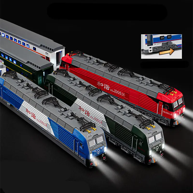 Alloy High-speed Train Model Diecasts Metal Toy Rail Electric Green Bullet Train Metro Vehicles Car Model Sound Light Kids Gifts