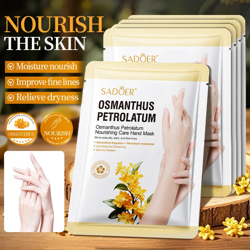 5 Paar SADOER Osmanthus Handmaske, aufhellend, feuchtigkeitsspendend, Anti-Aging, Anti-Falten, Peeling-Handhandschuhe, Hände-Peeling
