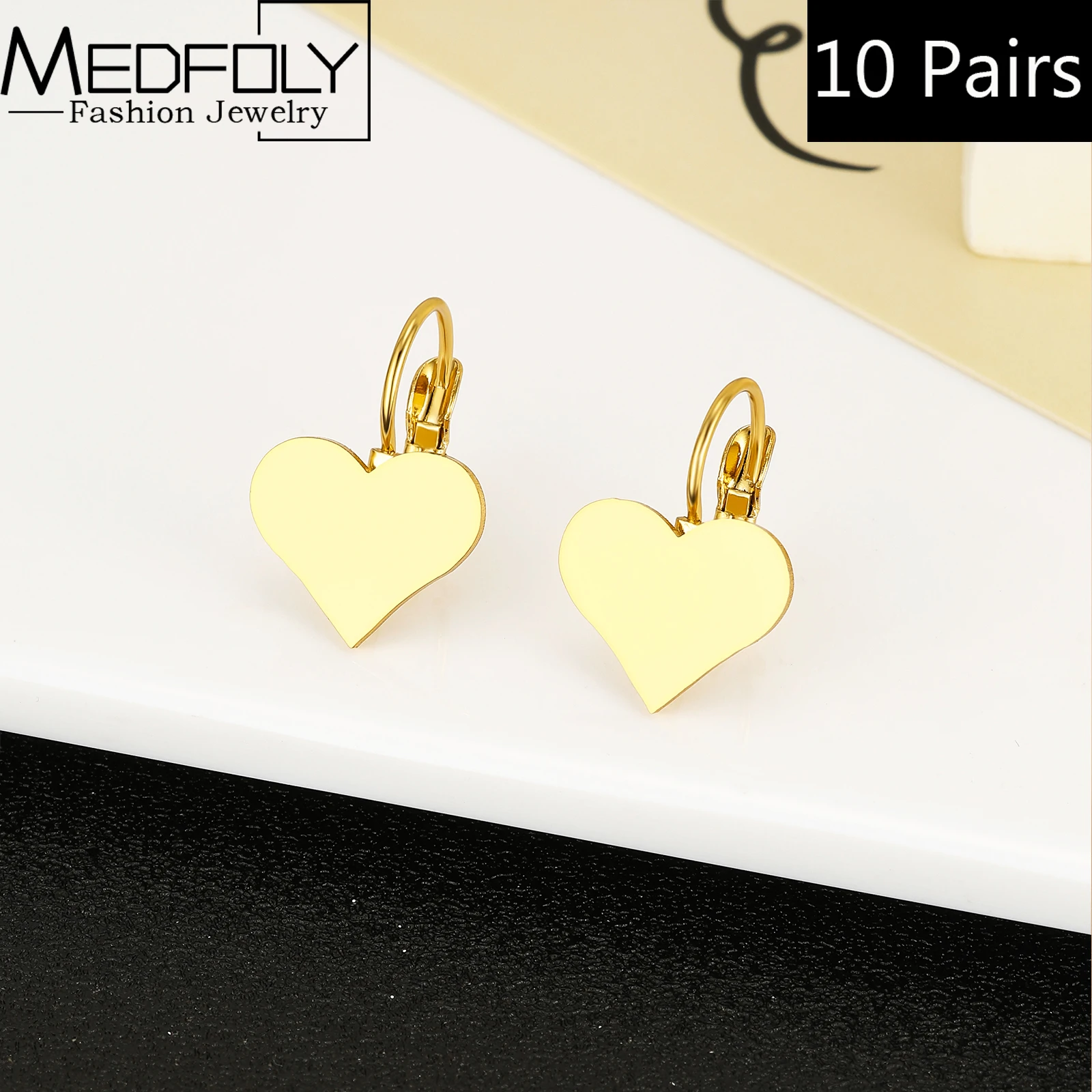 

Wholesale 10 Pairs Heart Earrings for Women 14K Gold Plated Hypoallergenic Leverback Love Heart Dangle Drop Huggie Hoop Earrings