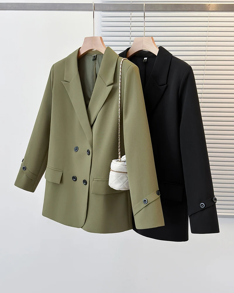 

SuperAen 2024 Spring New Style Korean Loose High End Green Black Blazer Coat for Women