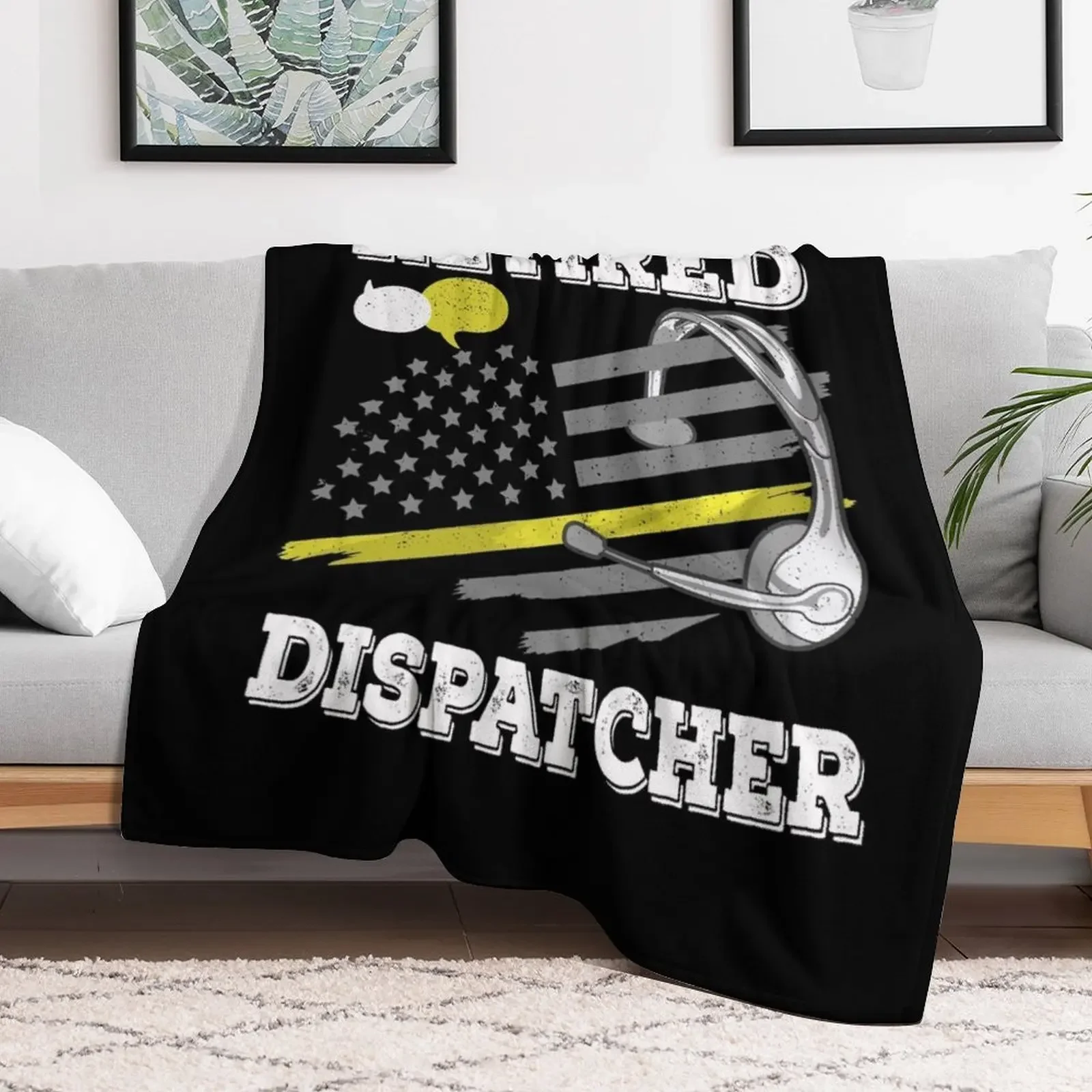 Proud Retired Dispatcher Gift - Thin Yellow Line - American Flag - Retirement Throw Blanket Luxury Blankets