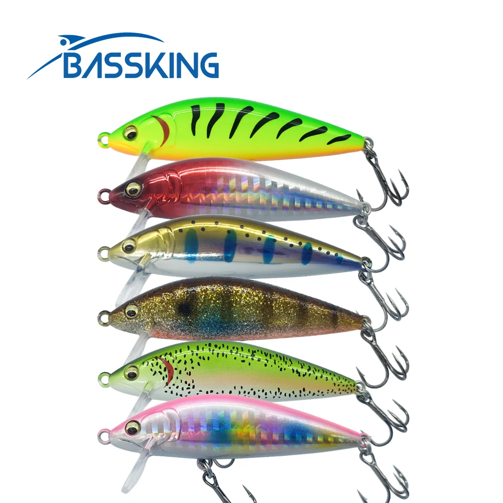 BASSKING 75mm 10g Sinking Minnow Bait Fishing Lure Pesca Artificial Hard Bait Bas Wobbler Saltwater Lures Freschwater Swimbait