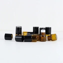 에센셜 오일용 호박색 롤 온 향수병, 작은 유리 롤러 화장품, 여행용 병, 1ml, 2ml, 3ml, 5ml, 30 개