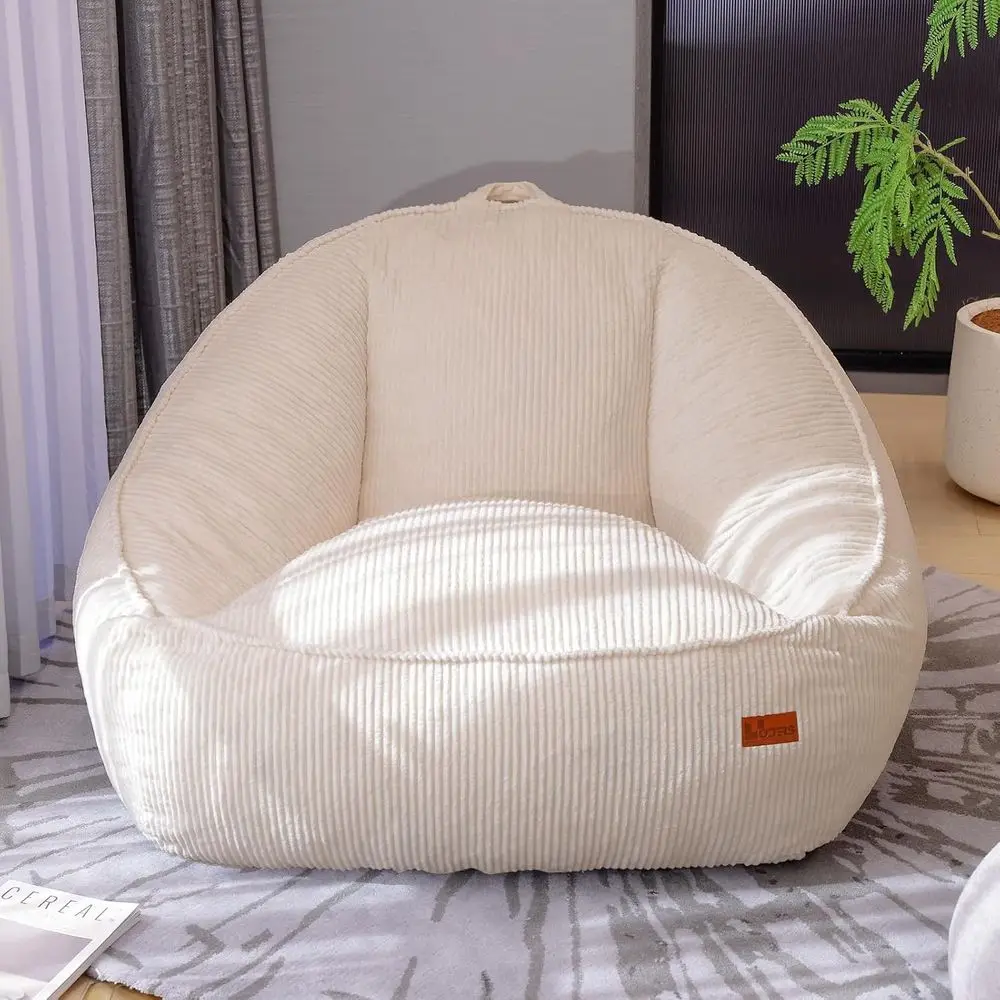 Cozy Corduroy Bean Bag Chair - Large Floor Lounge Sofa for Living Room, Bedroom, Dorm, Gaming, and Reading (L-Beige)
