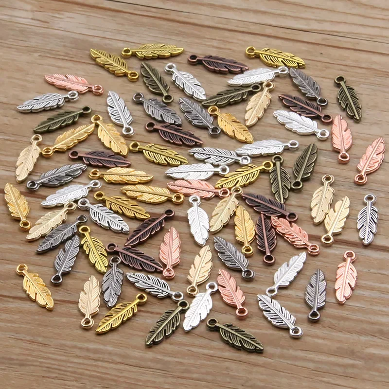 2024 New 5*15mm 9 Color DIY Zinc Alloy Accessories MINI Small Feather Pendant Charm Animal Pendant