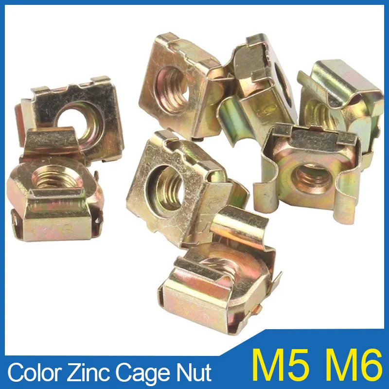 20PCS M4 M5 M6 M8 M10 Carbon Steel Quartet Floating Nut Cassette Elastic Enclosure Card Rackmount Cabinets Color Zinc Cage Nuts