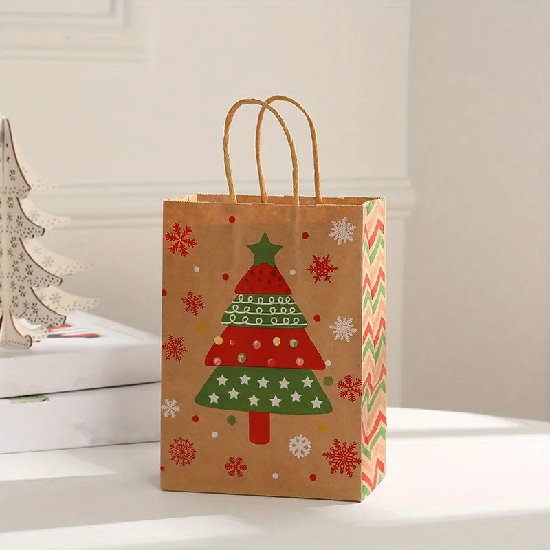 8–48 Stück Weihnachtsserie Kraftpapier-Geschenktüten, Verpackung von Party-Süßigkeitsgeschenken, bedruckte Tragetaschen mit Cartoon-Elch-Schneemann-Weihnachtsbaum – Detail 4