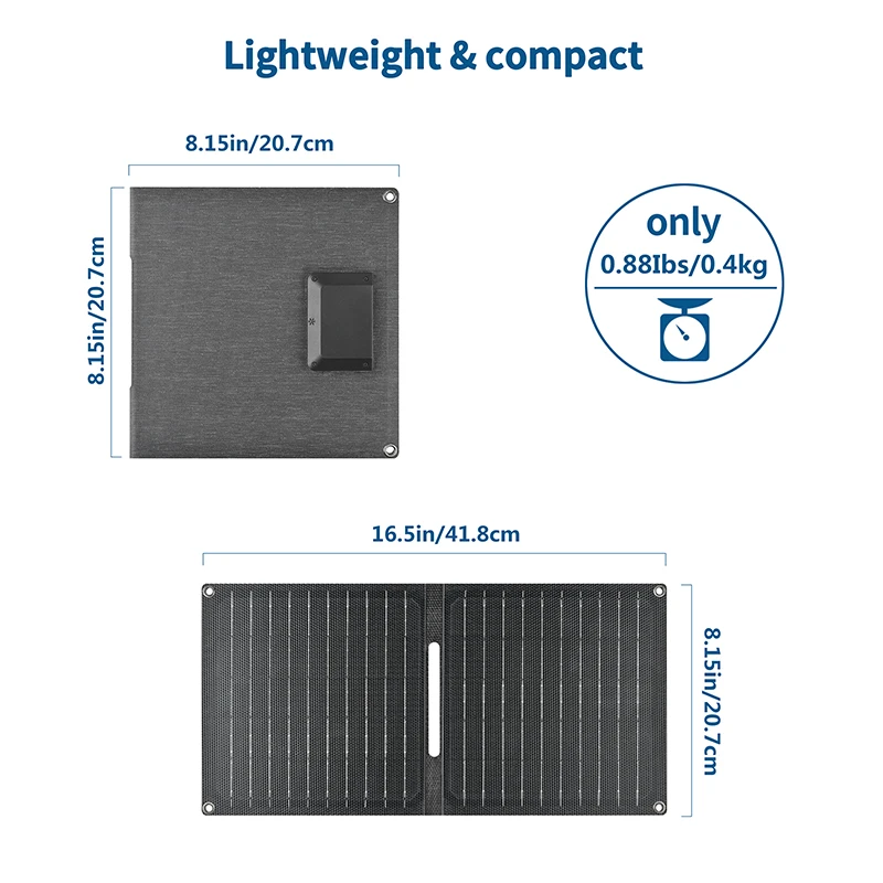 Painéis de carregador solar 15W com USB C USB A Carregamento rápido Painéis de energia de emergência dobráveis para acampamento Mochila iPhone Samsung