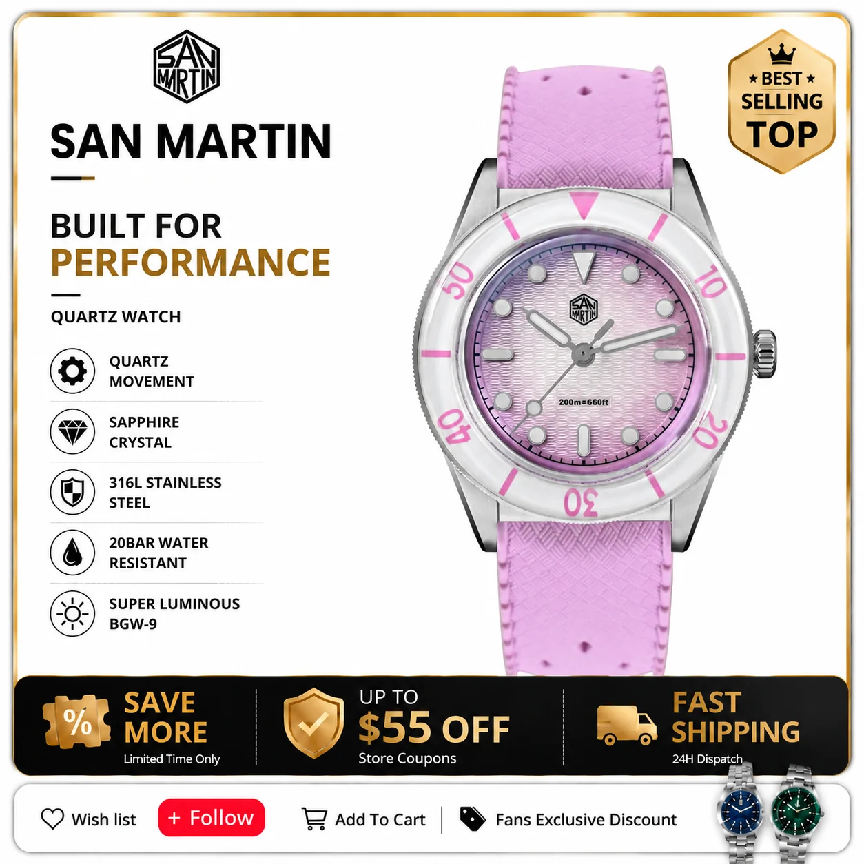 San Martin 2026 32.5mm Women's Quartz Watch Luxury Ladies Wristwatch Guilloche MOP Dial Sapphire Fashion Dress Watch SN0151