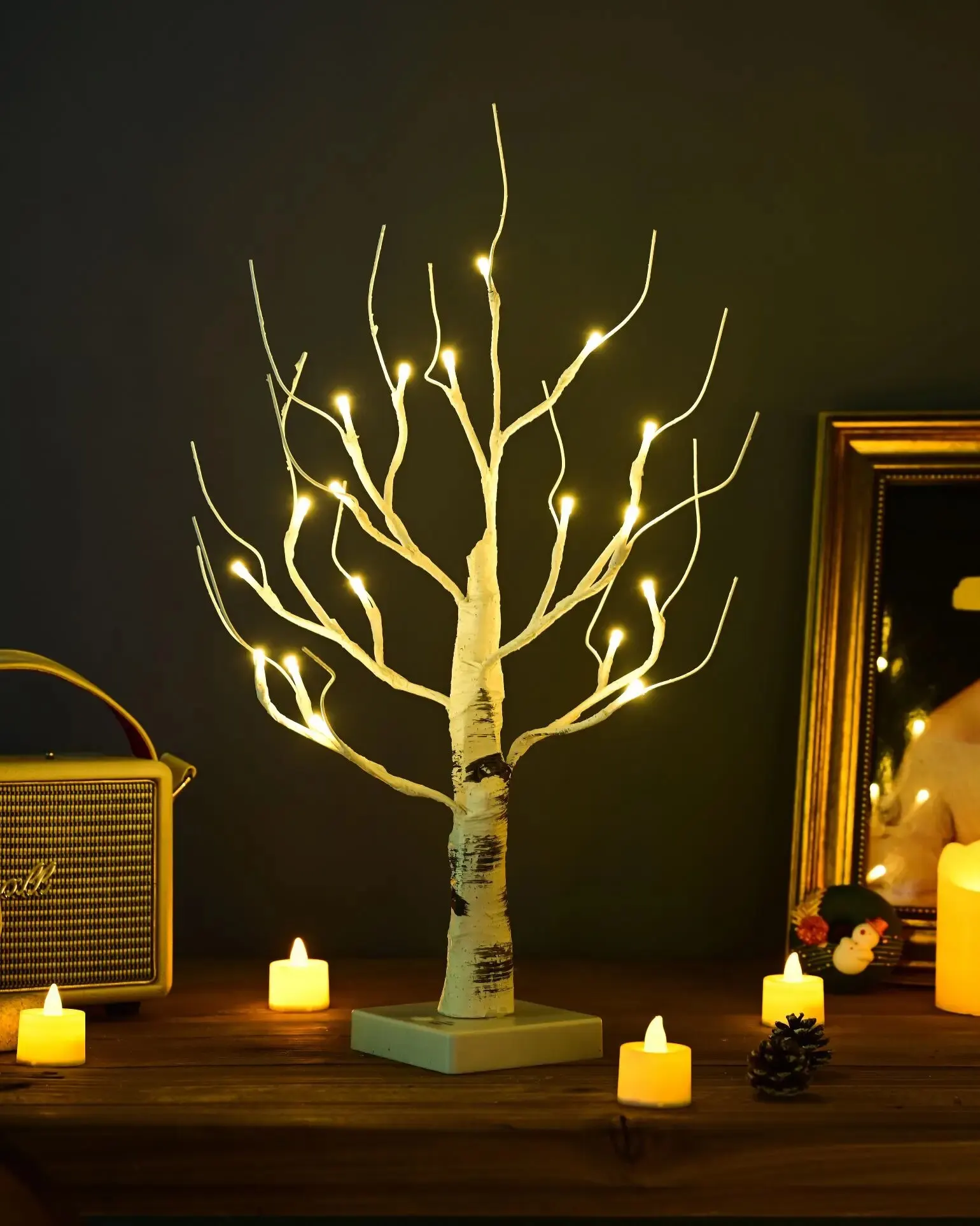 Birch Tree Warm White Light Up Tabletop Small LED Tree Artificial Decorative Branch Tree Lamp for Christmas Holiday Home Party