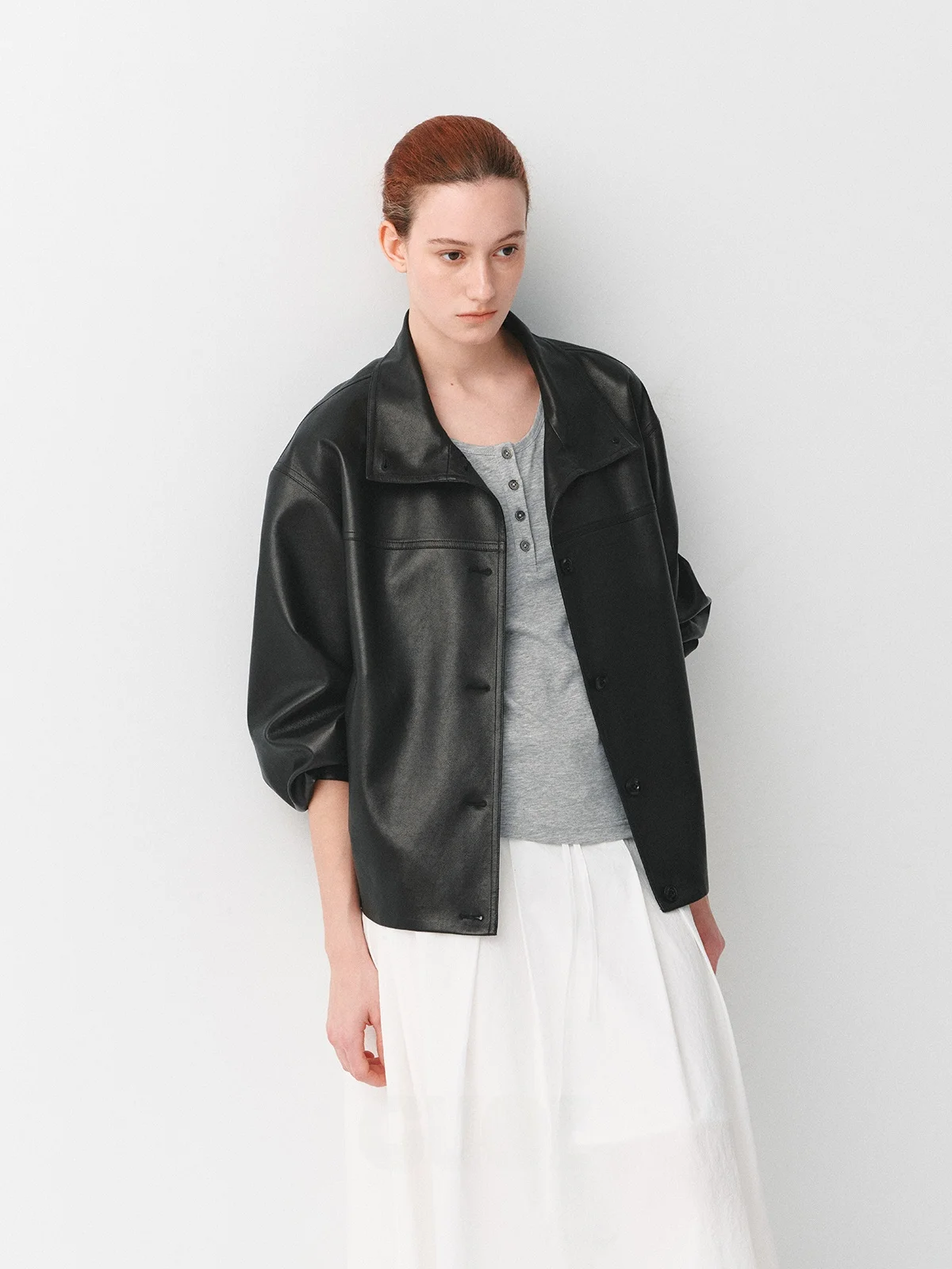 

Lightweight Soft Eco-Friendly Leather Jaet eepskin Texture Matte Fini Women's Biker Coat PU Leather Long Sve Coat