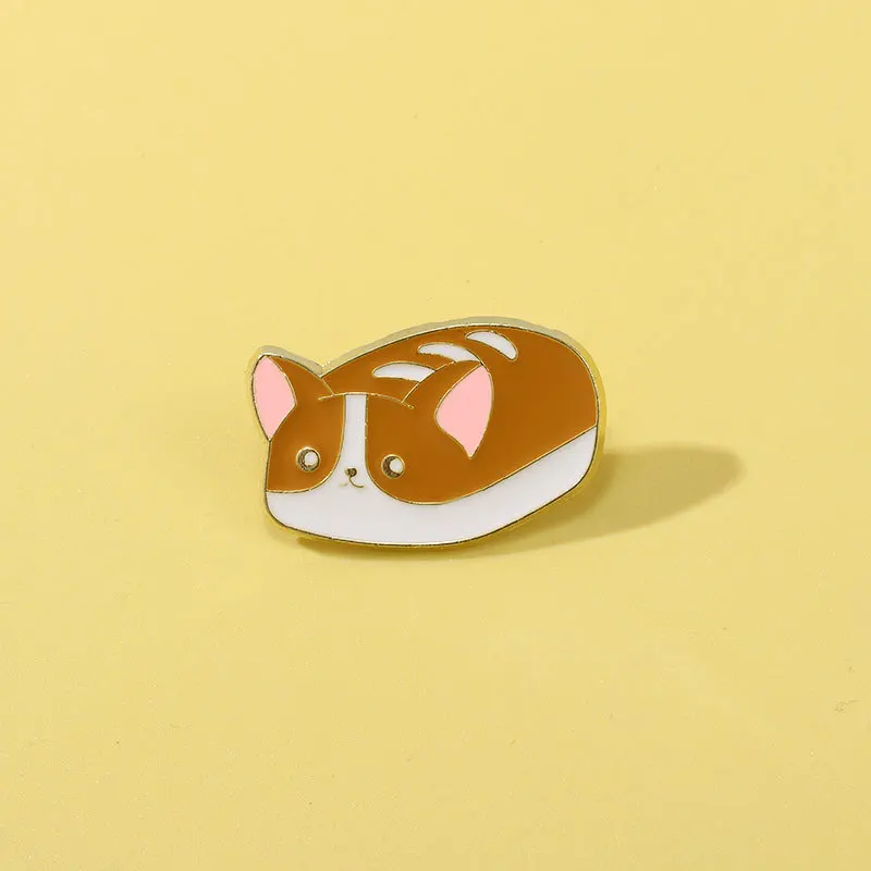 Creative Bread Dog Brooch Cute Corgi Small Animal Alloy Pin Badge For Students Backpack Decoration DIY Clothes Hat Scarf