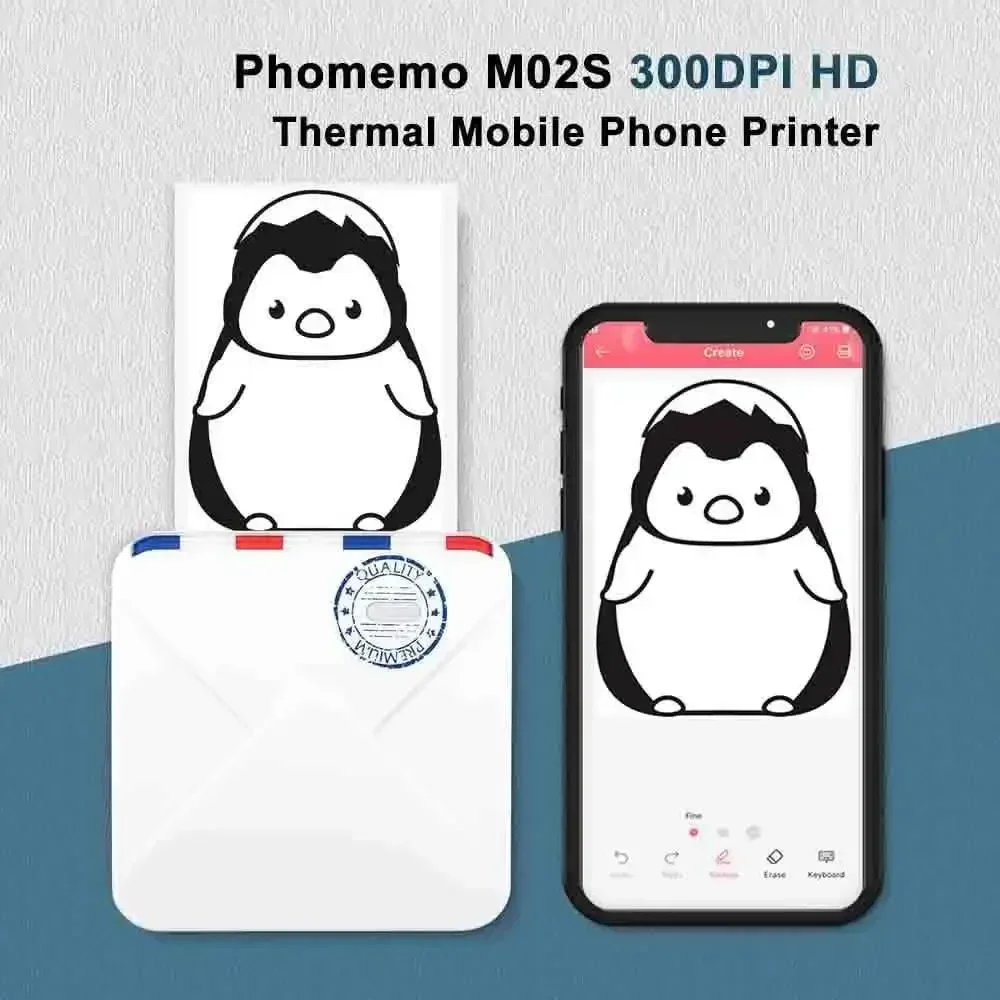 Phomemo M02S Portable Thermal Printer Photo Printer 300dpi HD Bluetooth Mobile Label Printer for Journal Travel DIY Cards Gift