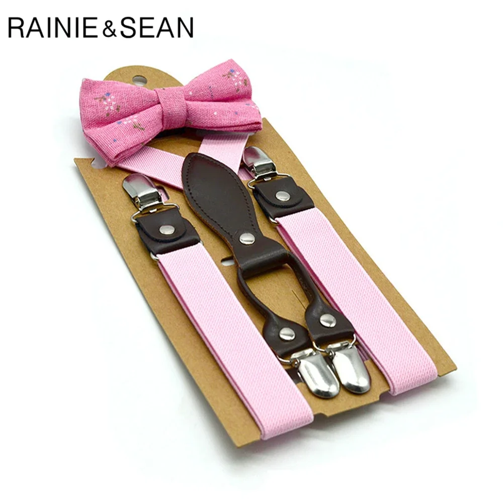 RAINIE SEAN Fashion Girls Boys Suspenders with Bow Tie Orange Yellow Kids Suspenders Solid Wedding Braces for Children 65cm*2.5