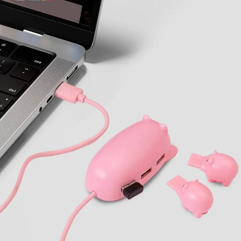 Cute USB Port Hub Swine Shaped Type C Dock 3 Port USB Adapter Hub USB Splitter With 3 Hog Decoration Lids For Laptop Mobile