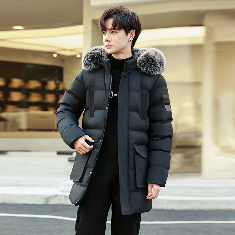 

KFGZ Men's down Cotton Jaet Thiened Winter Coat with Fur Collar Casual Sle Youth Faion Stand Fit Warm Outerwear