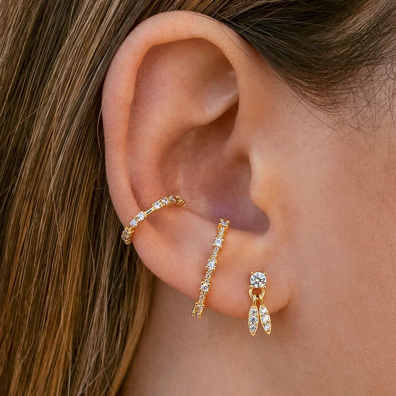 925 Sterling Silver Needle Minimalist Trendy Zircon Stud Earrings for Women Piercing Gold Silver Earrings Party Luxury Jewelry