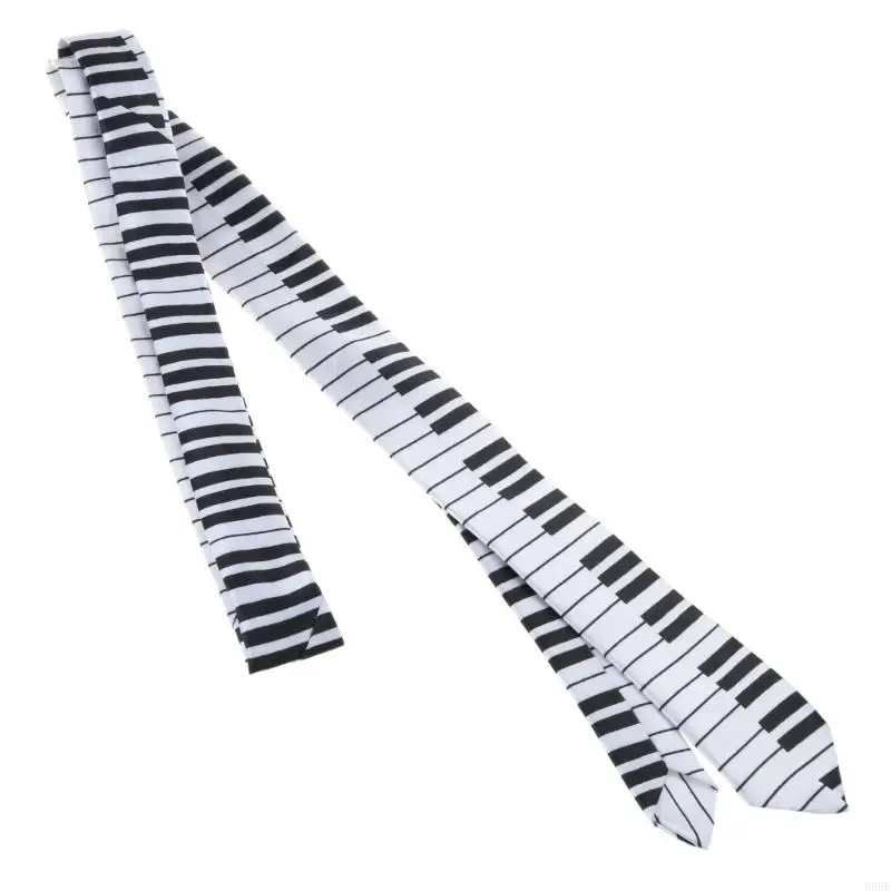 B95F Dasi Keyboard Piano Hitam & Putih Pria Dasi Musik Skinny Ramping Klasik