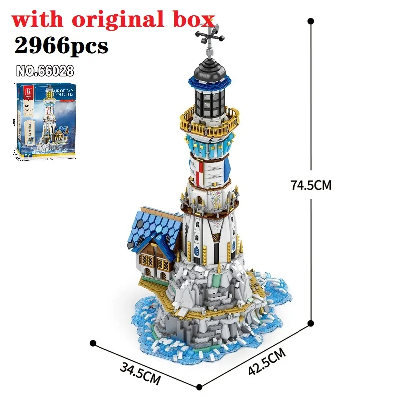 Boîte originale du siècle européen, phare médiéval, modèle d'architecture, bloc de construction en brique, jouets pour enfants, cadeaux de noël, 66028