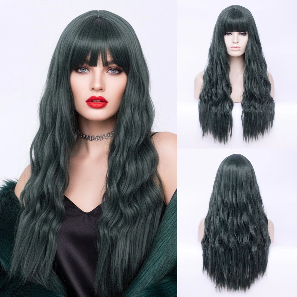 

Long Wavy Synthetic Wig With Bang Heat Resistant for Women Halloween Cosplay Trendy Daily Wear