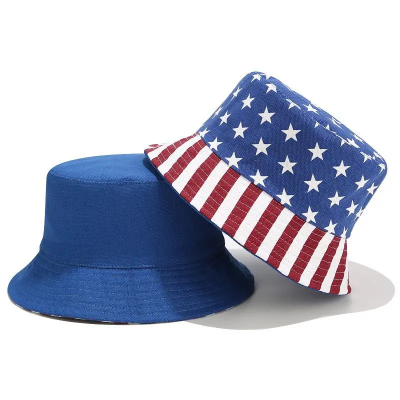 

USA Letter in American Flag Colors Bucket Hat Woman Man Daily Outdoor Reversible Fisherman Cap Fashion Adult Summer Sun Caps