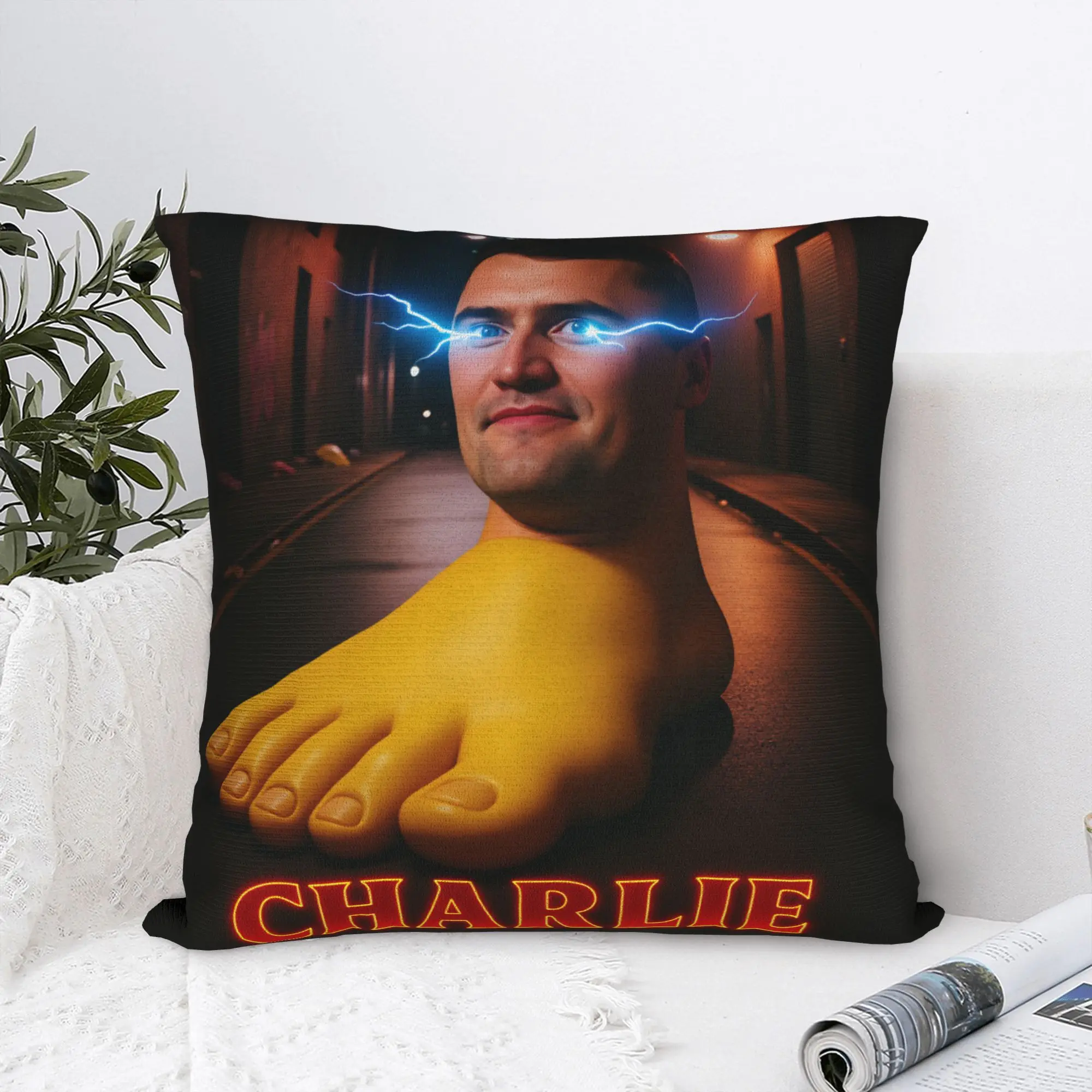 Charlie Kirk Giant Foot Funny Italian Brainrot Meme Pillow Case Soft Pillow Cover Trendy Cushion Cover For Sofa Car Home Decor