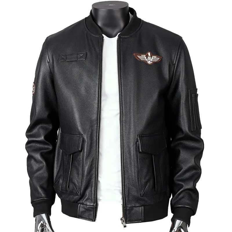 2024 New Autumn First Layer Of Cowhide Leather Jacket Men's Baseball Jacket Flight Slim Male Motorcycle Genuine Leather Jackets