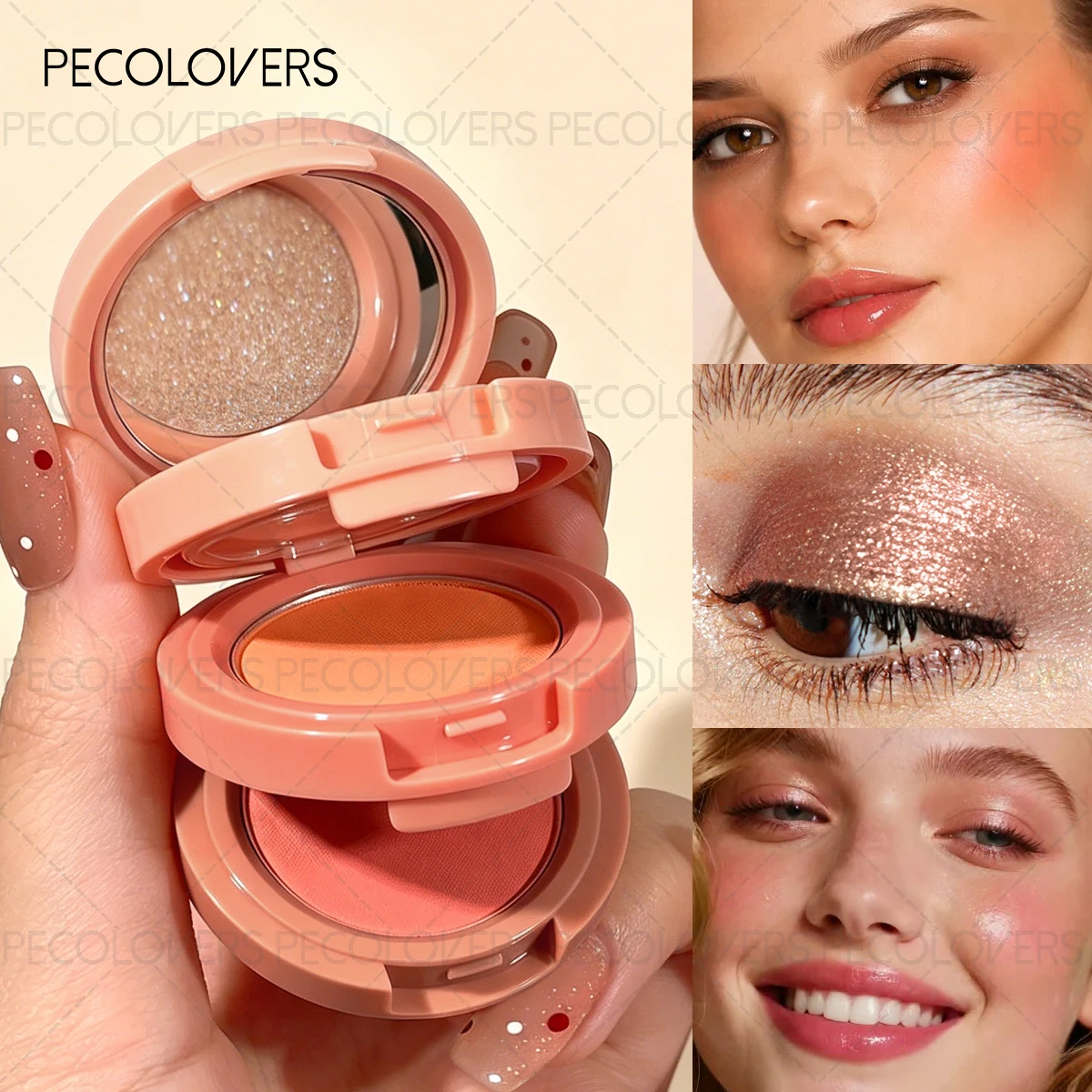 3 In 1 Blush Palette Eyeshadow Pressed Highlighter Shimmer Palette Blush Long Lasting Compact  Pearlescent Matte Makeup