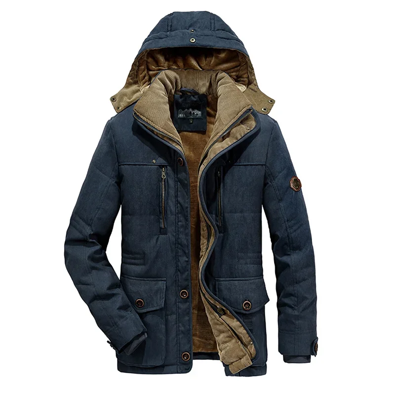 Men New Windproof Hooded Thick Fleece Warm Parka 2023 Winter Fashion Brand Coat Classic Casual Parka Jacket Men Size 6XL