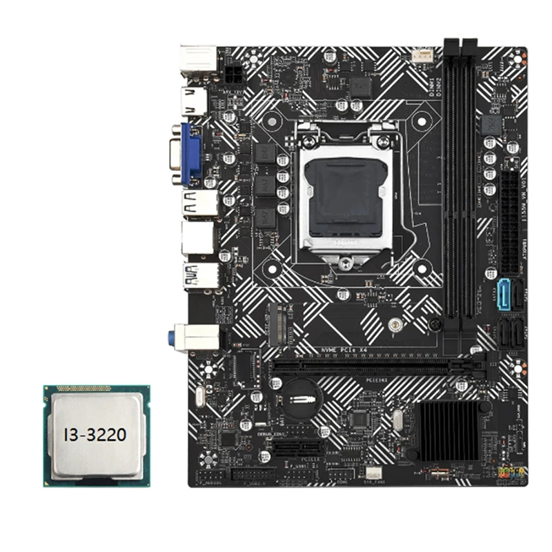 B75M-VH Desktop Motherboard +I3-3220 CPU LGA 1155 USB 3.0 SATA 3.0 Support Up To 16GB DDR3 1600Mhz RAM Slots