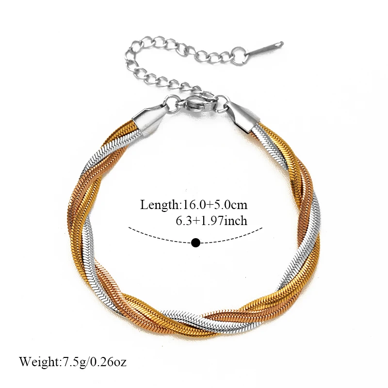 EILIECK Women's Trendy 3-Color Twisted Chain Bracelet 18K Gold Plated Stainless Steel Water-Resistant Classical Jewelry Gift