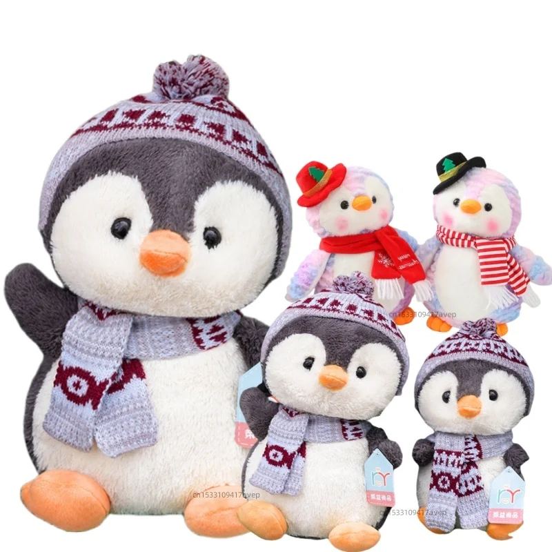 20-35cm Cute Penguin Wear Hat & Scarf Plush Toys Stuffed Animal Penguin Backpack Bags for Kids School Birthday Gift Xmas Decor