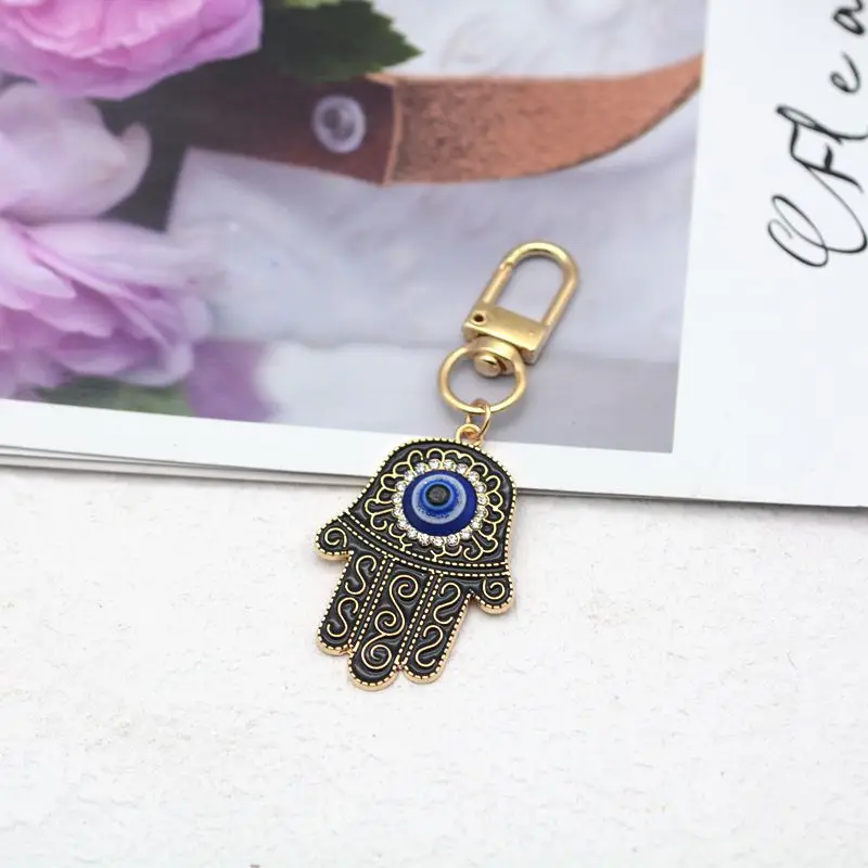 Metal Evil Eye Keychain Blue Fatima Hasma Hand Eye Keyring Good Luck Car Key Bag Pendant Accessory Home Decor Protect Gift