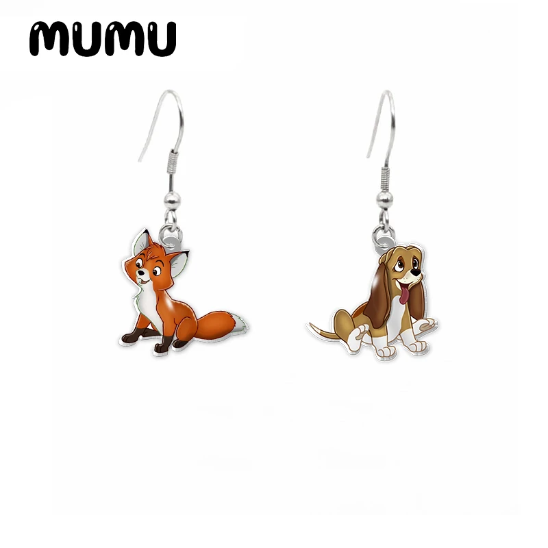 2024 New The Fox and the Hound Dangle Earring Funny Acrylic Earrings Handmade Jewelry Epoxy Resin Fish Hook Earring