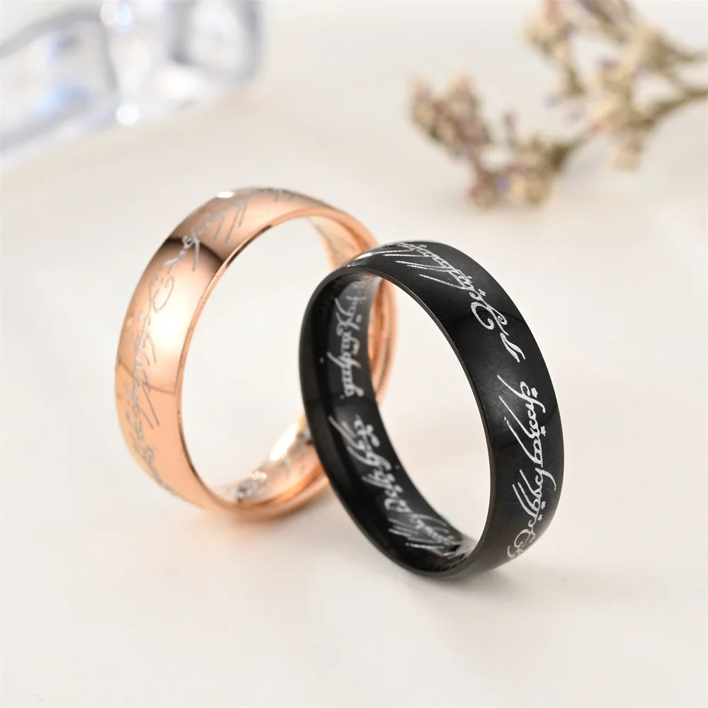 Stainless Steel Jewelry Punk One Ring Of Power Elf Bilbo Baggins Gollum Tolkien Letter Wizard Multicolors Size 6-13