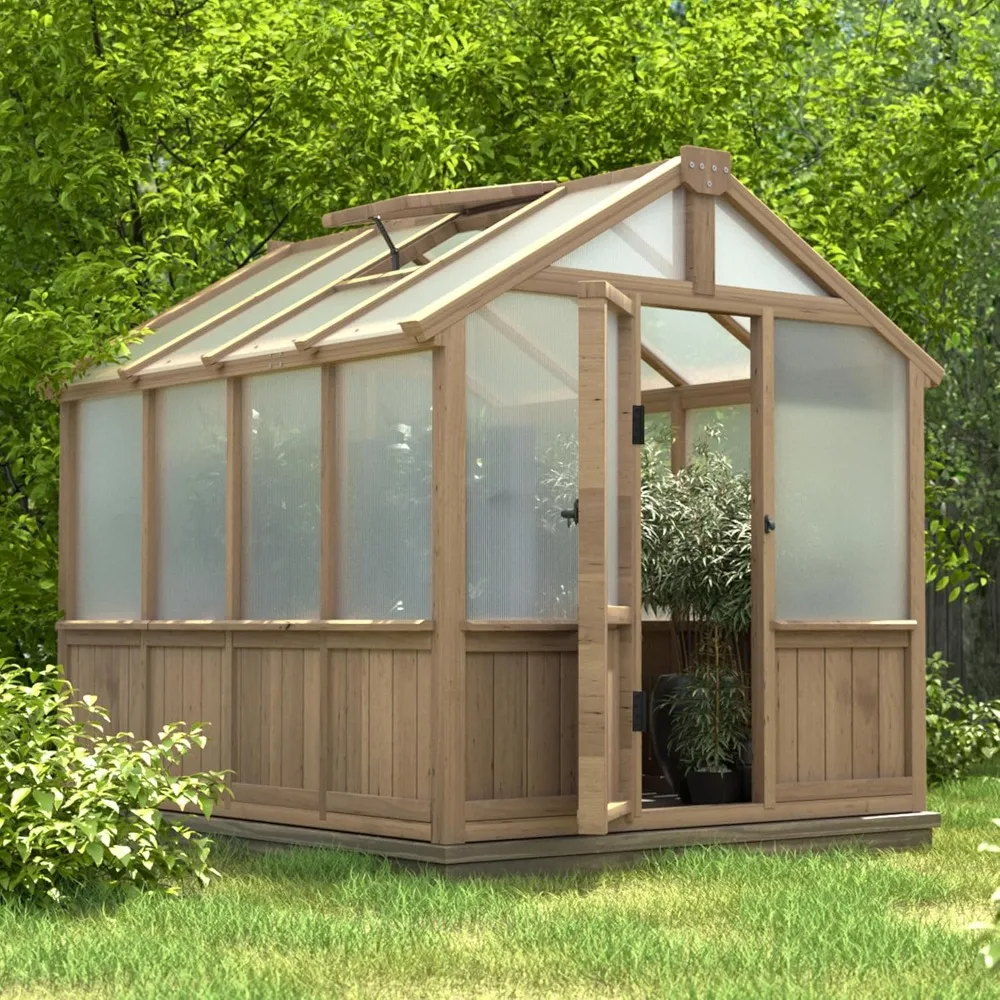 6x8FT outdoor greenhouse, multi-layer polycarbonate panel, greenhouse with adjustable vents