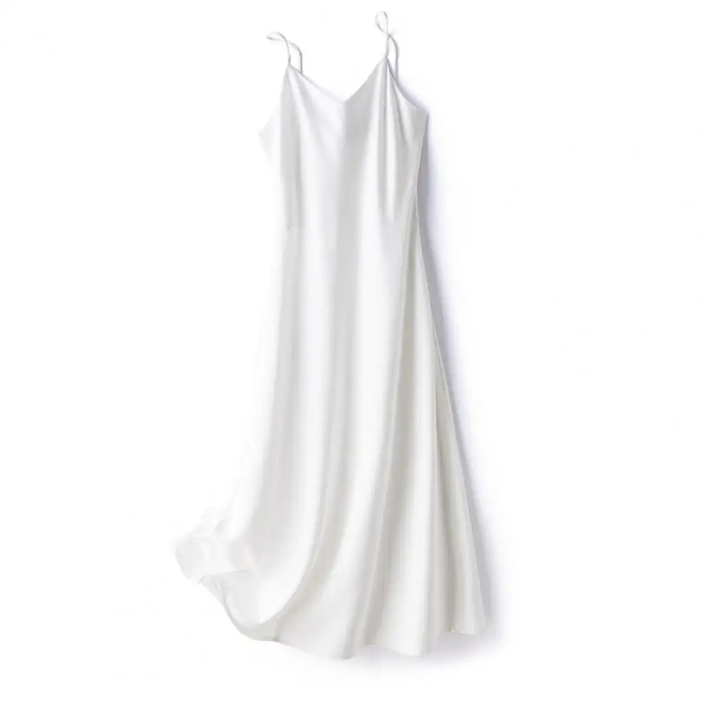 Women Summer Dress Low Cut V Neck Solid Color Spaghetti Strap Backless Dress-up Sleeveless Satin Midi Dress Lady Clothing