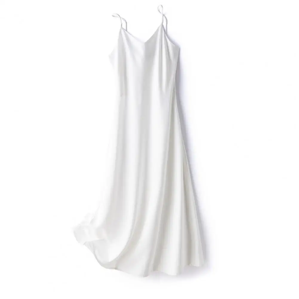 Robe mi-longue en fibre de satin pour femme, coupe basse, col en V, bretelles spaghetti, dos nu, couleur unie, vêtements d'été