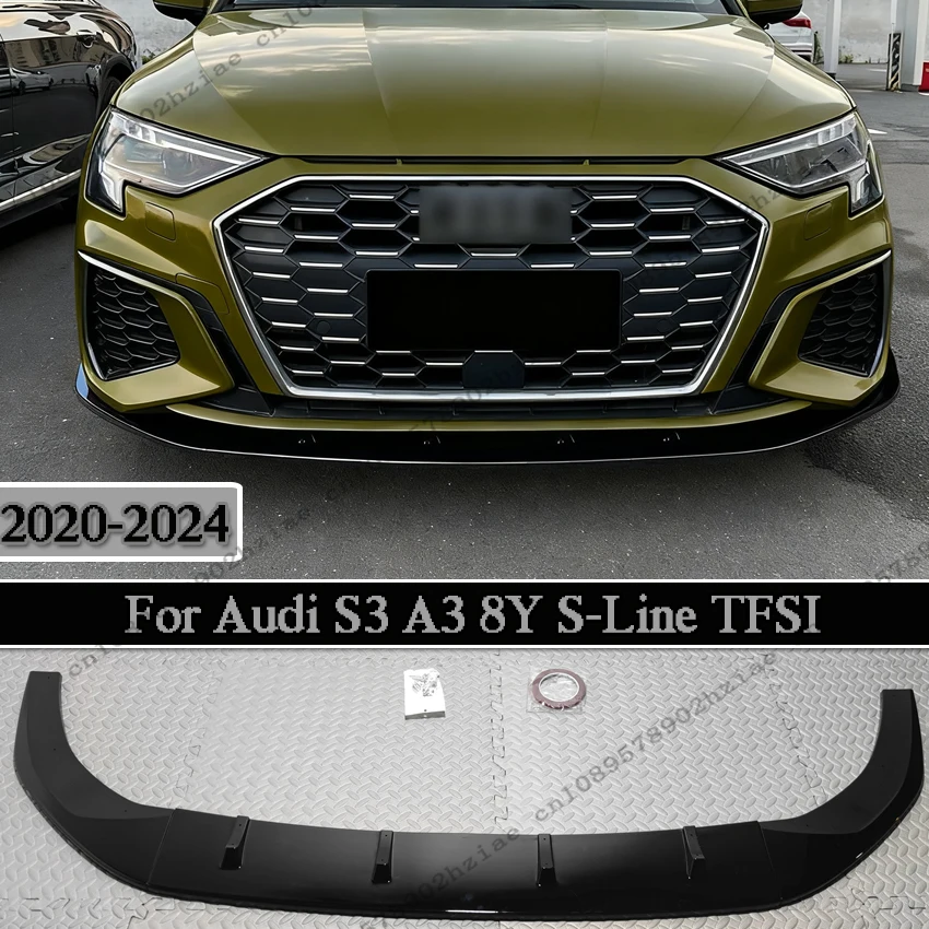 Front Bumper Spoiler Lip For Audi S3 A3 8Y S-Line TFSI 2020-2024 Sedan/Sportback Lower Splitter Blade Protector Body Kit Tuning