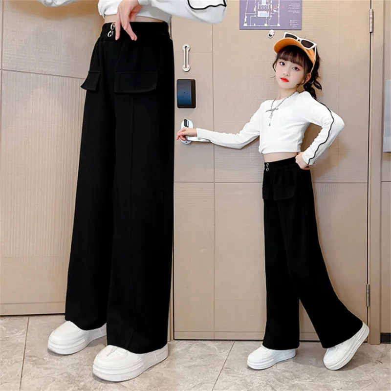 

Girls Fashion Loose Pants Kids Wide Leg Trends Trousers Children Straight Sweatpants New High Waisted Spring Autumn Casual Pants