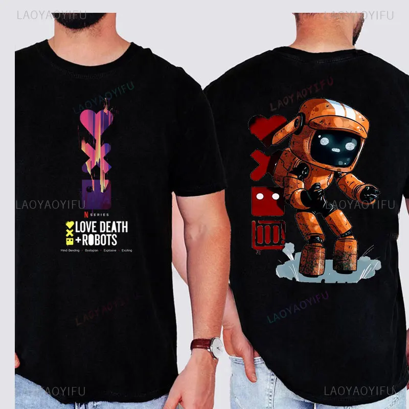 الحب الموت روبوت تي شيرت الرجال Crewneck البوليستر رخيصة المحملة الرسوم المتحركة الإرهاب JIBARO الساحرة خمر موضة الساخن فيلم تيشيرت مطبوع