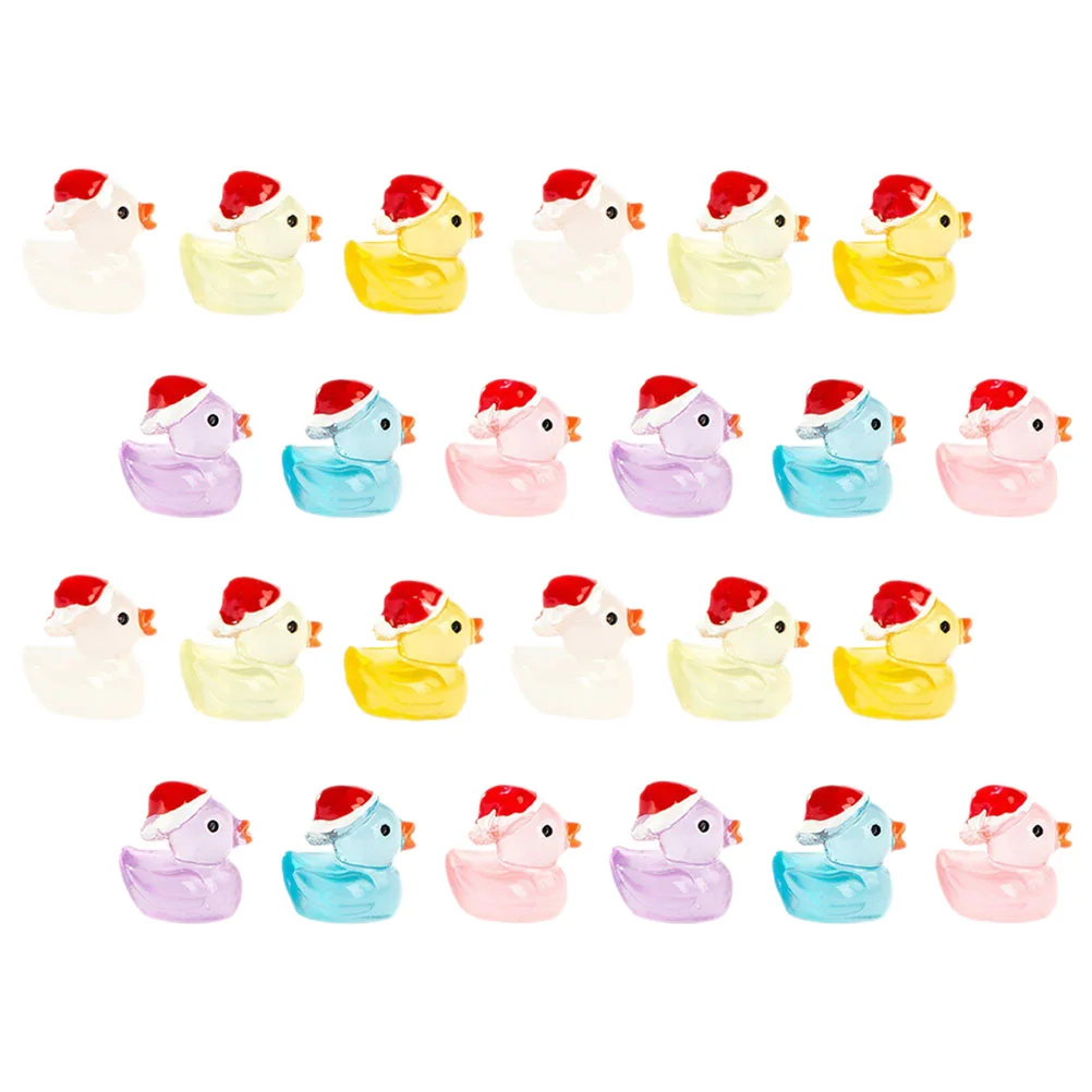 

24 Pcs Micro Landscape Resin Ornament Cartoon Cute Luminous Christmas Duck Snow Scene Decoration Mini Ducks Tiny Animal