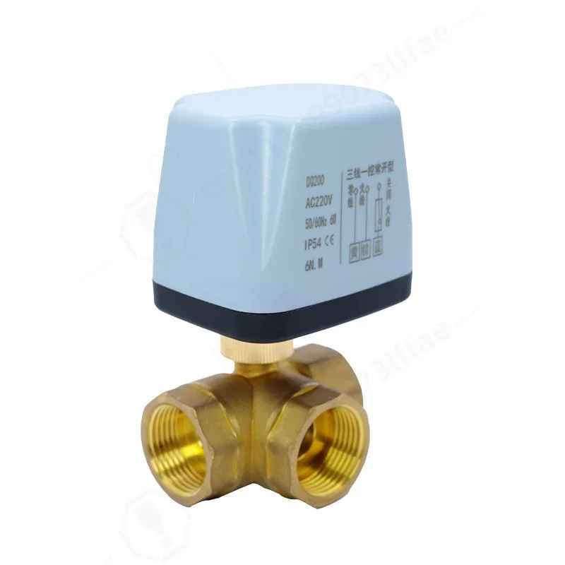 3-Way L-Port Electric Ball Valve, 3-Wire 1-Control, HVAC & Solar Water Valve, Anti-Corrosion Brass