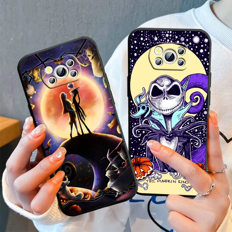 Skull Jack Christmas Cartoon Phone Case For Xiaomi Poco X4 X3 F4 F3 NFC M6 M5 M4 M3 GT S Pro 4G 5G Black Soft Cover