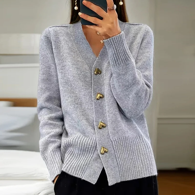 Autumn Winter Knitted Cardigan Women Sweaters Solid V Neck Button Outerwear Women Casual Jacket Knitwears